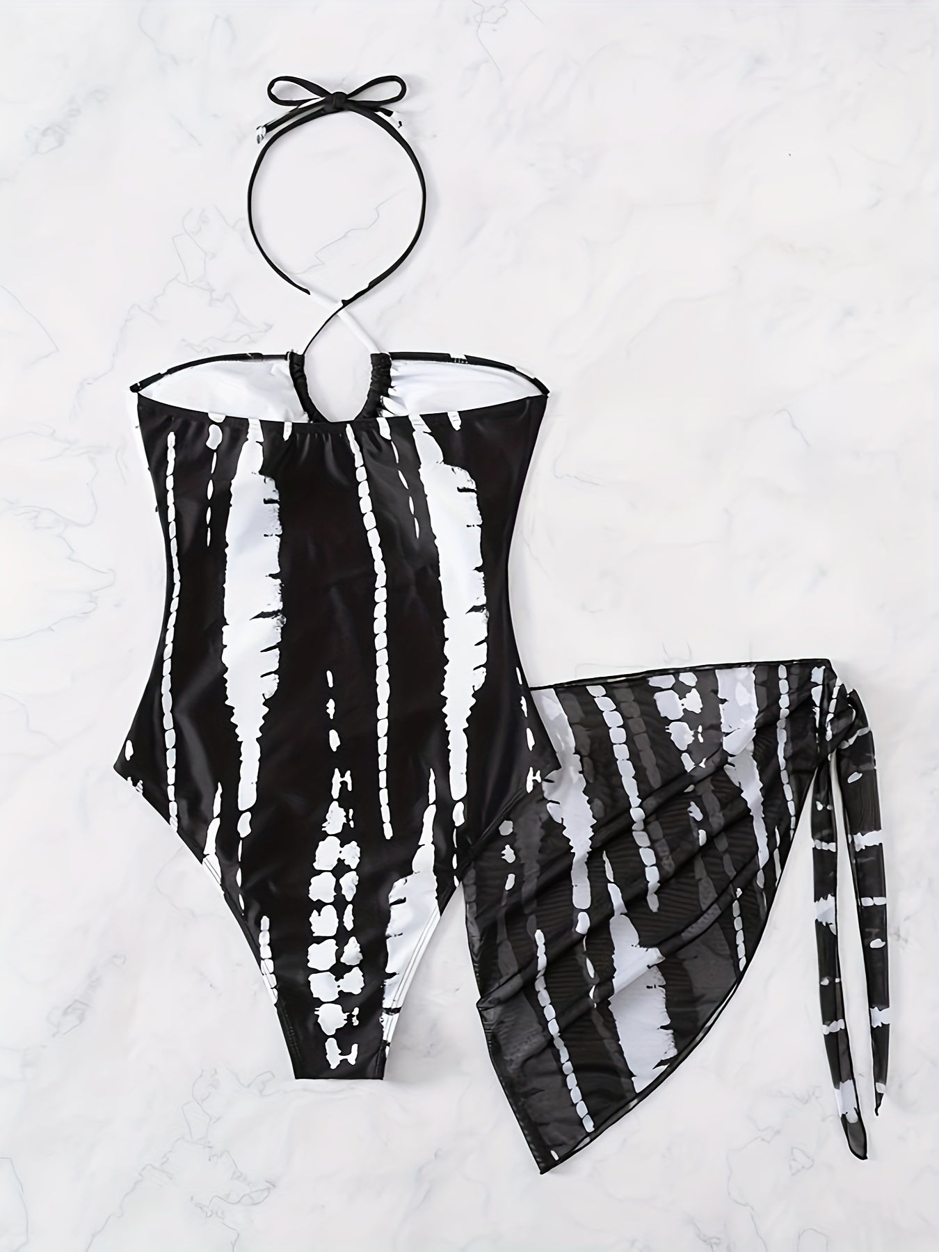 Chic Full-Print Women's One-Piece Swimsuit with Removable Pads & Tie-Side Skirt - Stretchy, Non-Transparent Polyester Blend for Spring/Summer